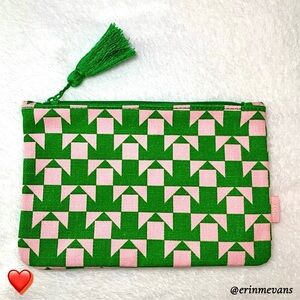 Free with $15 Purchase Ipsy Cosmetic Bag Aug 2023 Pink Green Canvas Tassel New